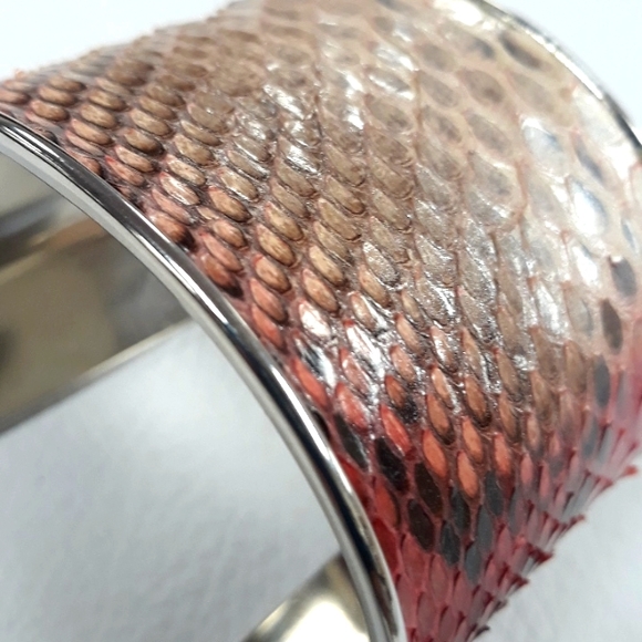 Metallic/ Pink Hand Painted Python Snakeskin Cuff Bracelet/ Handcrafted - Picture 7 of 16